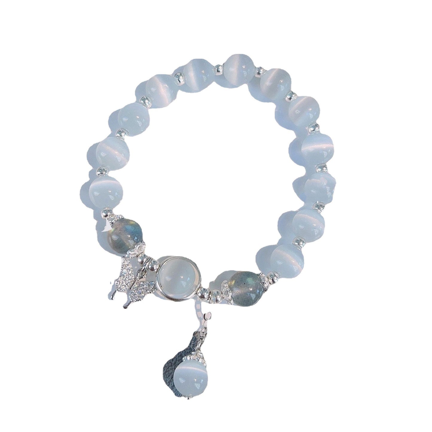CA Butterfly Bluish Cat Eye Stones Bracelet