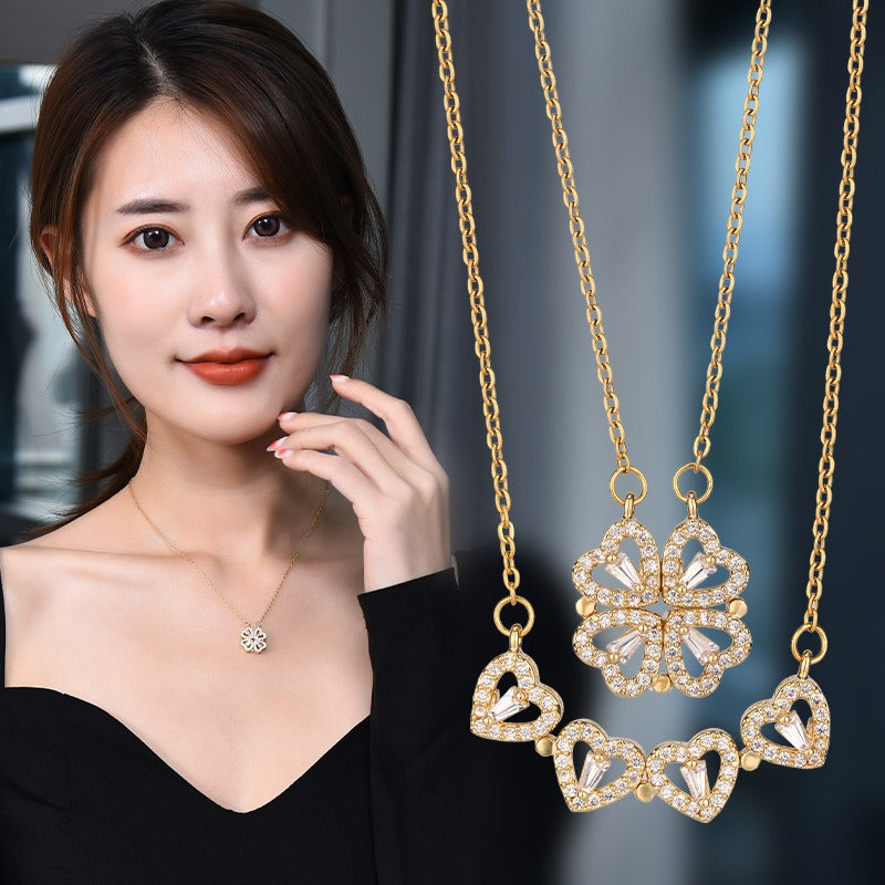 Dual-Wear Heart-to-Heart Clover Necklace