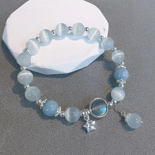 CA Butterfly Bluish Cat Eye Stones Bracelet